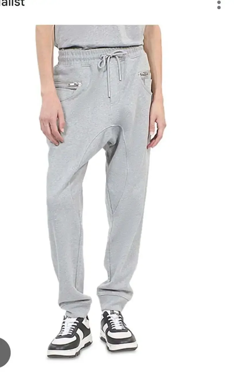 The Kooples Cotton & Badge Grey Drop-Crotch Jogger Sweatpants size S mens